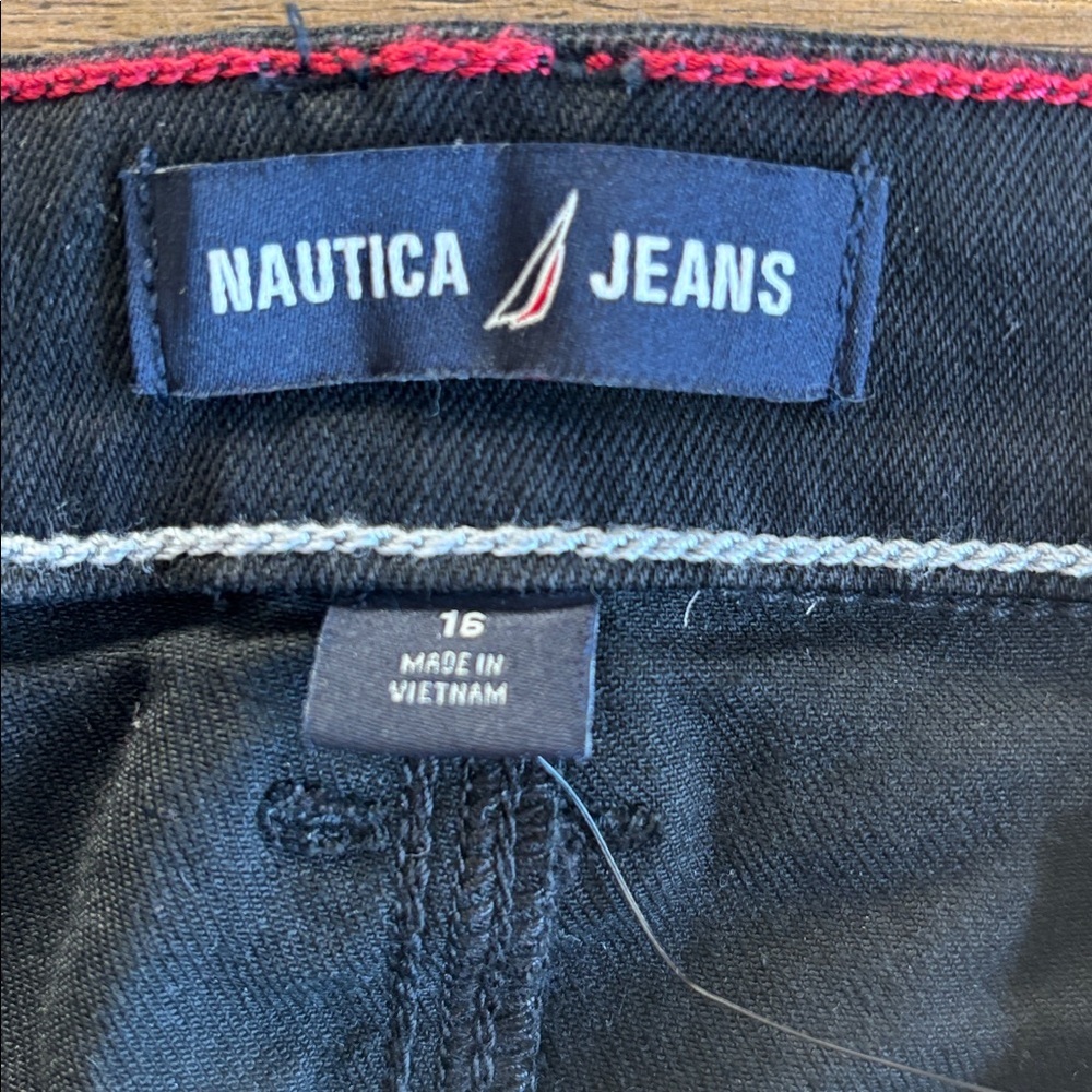 Nautica Women's Black Button Pocket Strechy Wide Leg Sailor Jeans. NWT Size 16 - Picture 7 of 9